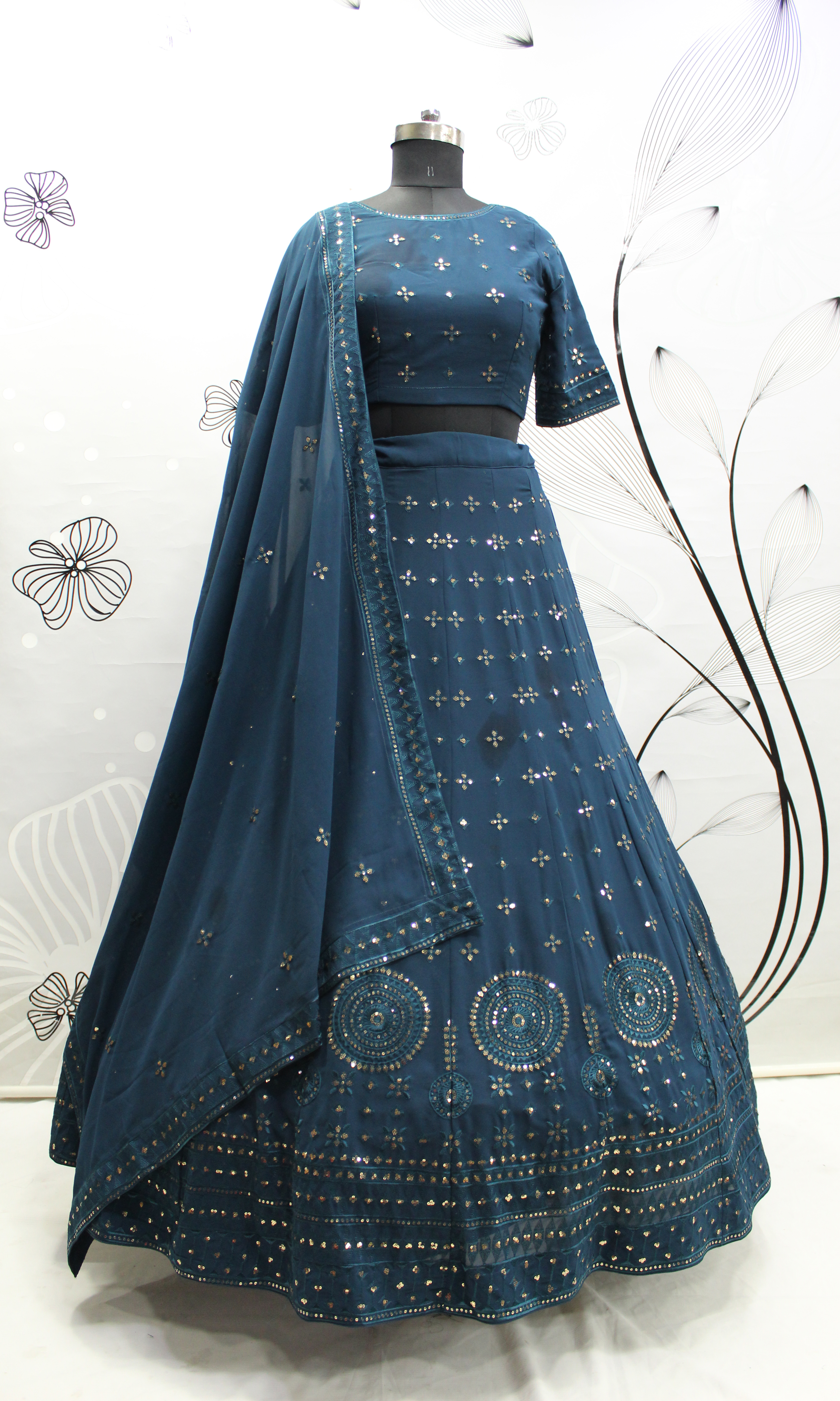 Embroidered Semi Stitched Lehenga Choli  